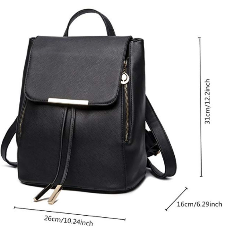 Women's Black PU Leather Backpack Travel bag Girls - Picture 4 of 5